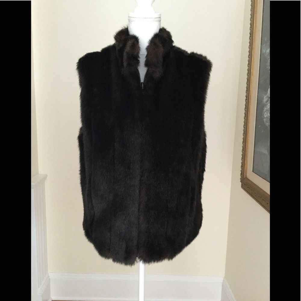 Gallery Dk. Brown Rev. Faux Mink Vest, Size Med.